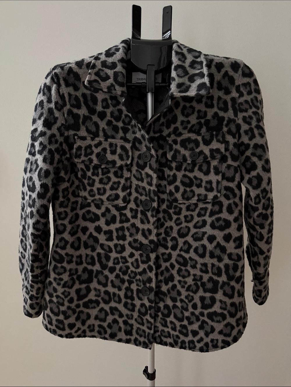 Tribal Black and Gray Leopard-Print Button Jacket